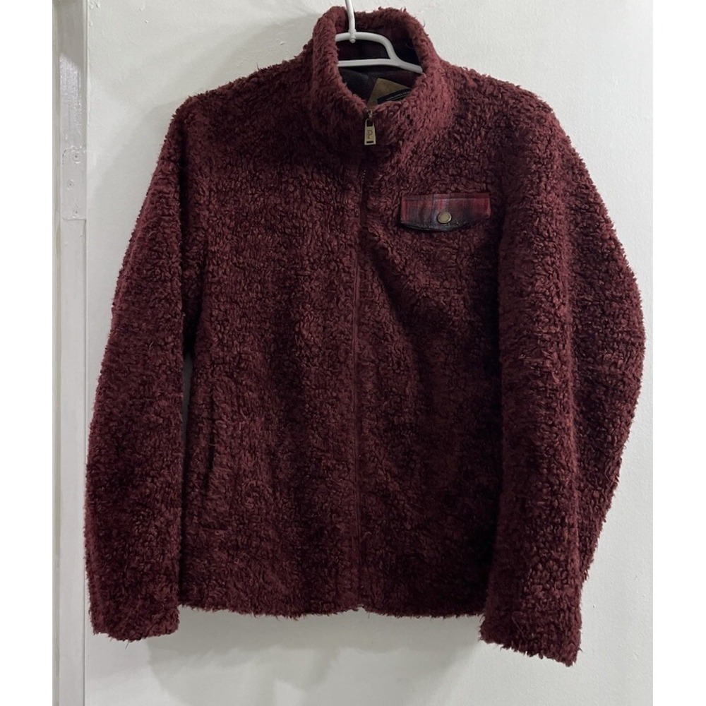 Pendleton Womens S Red Deep Pile Fleece Jacket Full Zip Mock Neck Sherpa Teddy